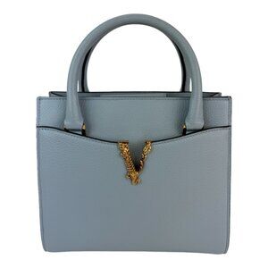 Versace nVirtus Top Handle Grained Calfskin Light Blue Tote